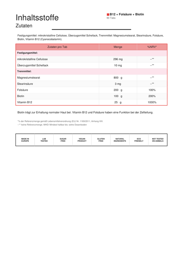 Vitamin B12 + Folsäure + Biotin 100µg