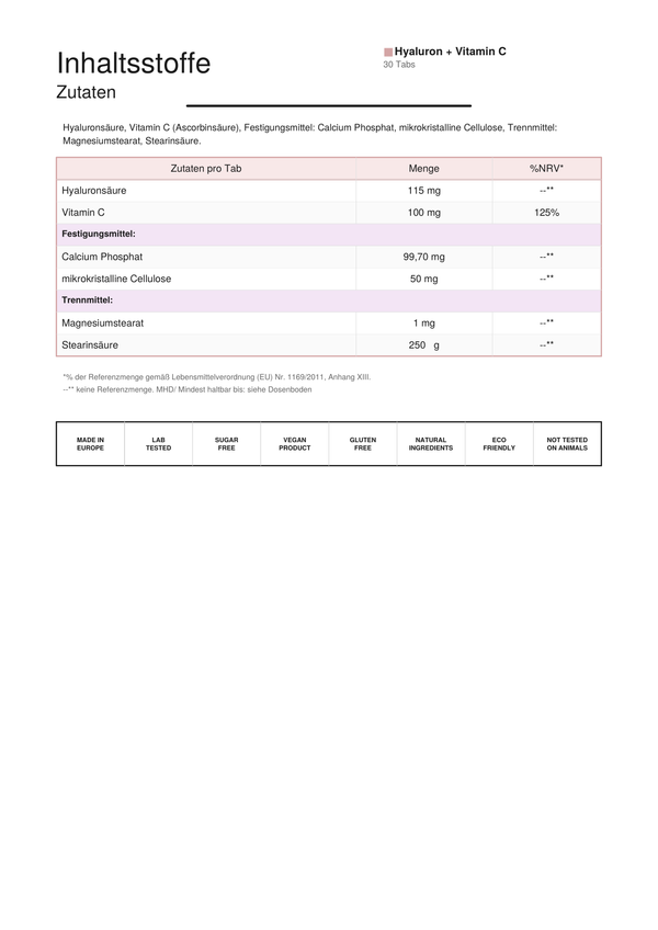 HYALURONSÄURE 100mg +Vitamin C