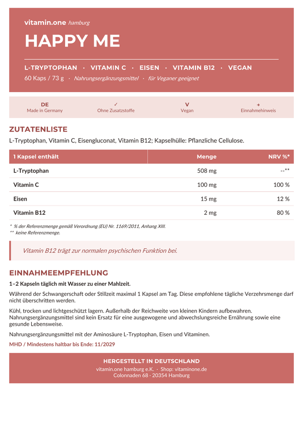 Happy Me - Complex mit L-Tryptophan, Eisen und Vitaminen